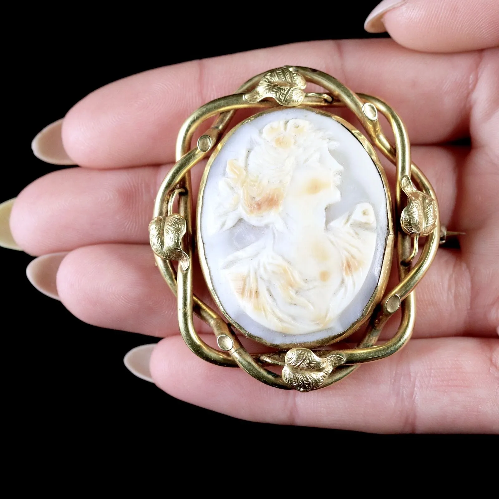 Antique Edwardian Cameo Brooch 9ct Gold Circa 1905 Boxed