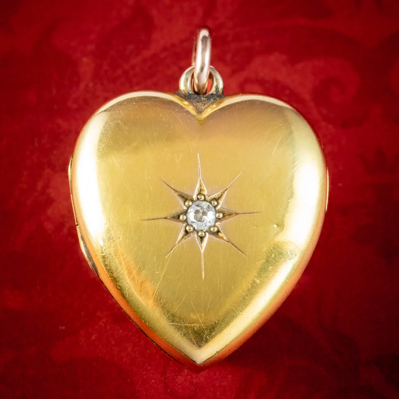 Antique Edwardian Diamond Heart Locket 15ct Gold Dated 1910