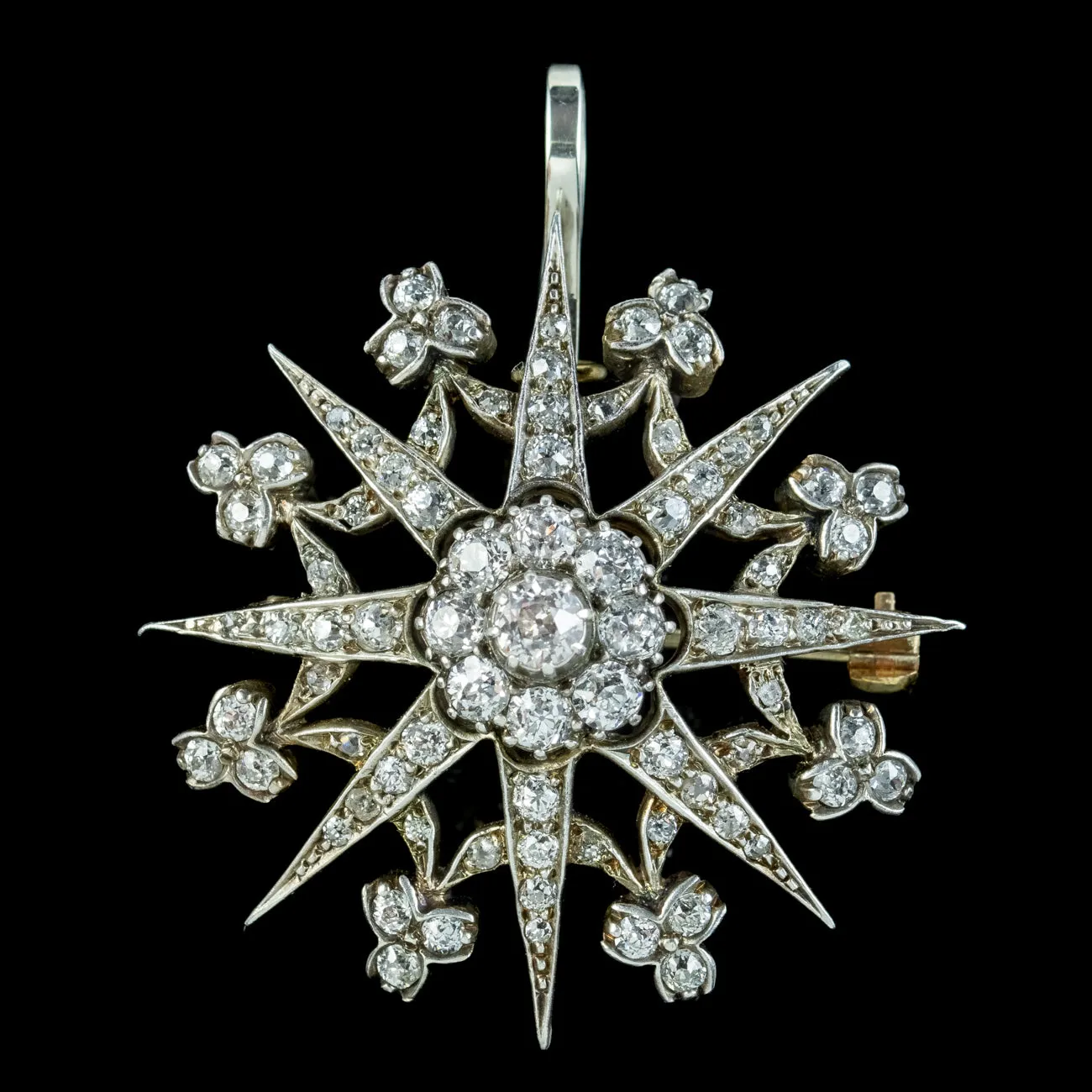 Antique Edwardian Garrard Diamond Star Pendant Brooch 3.85ct Total