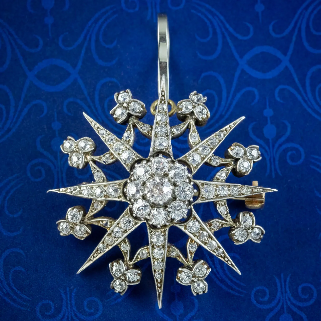 Antique Edwardian Garrard Diamond Star Pendant Brooch 3.85ct Total