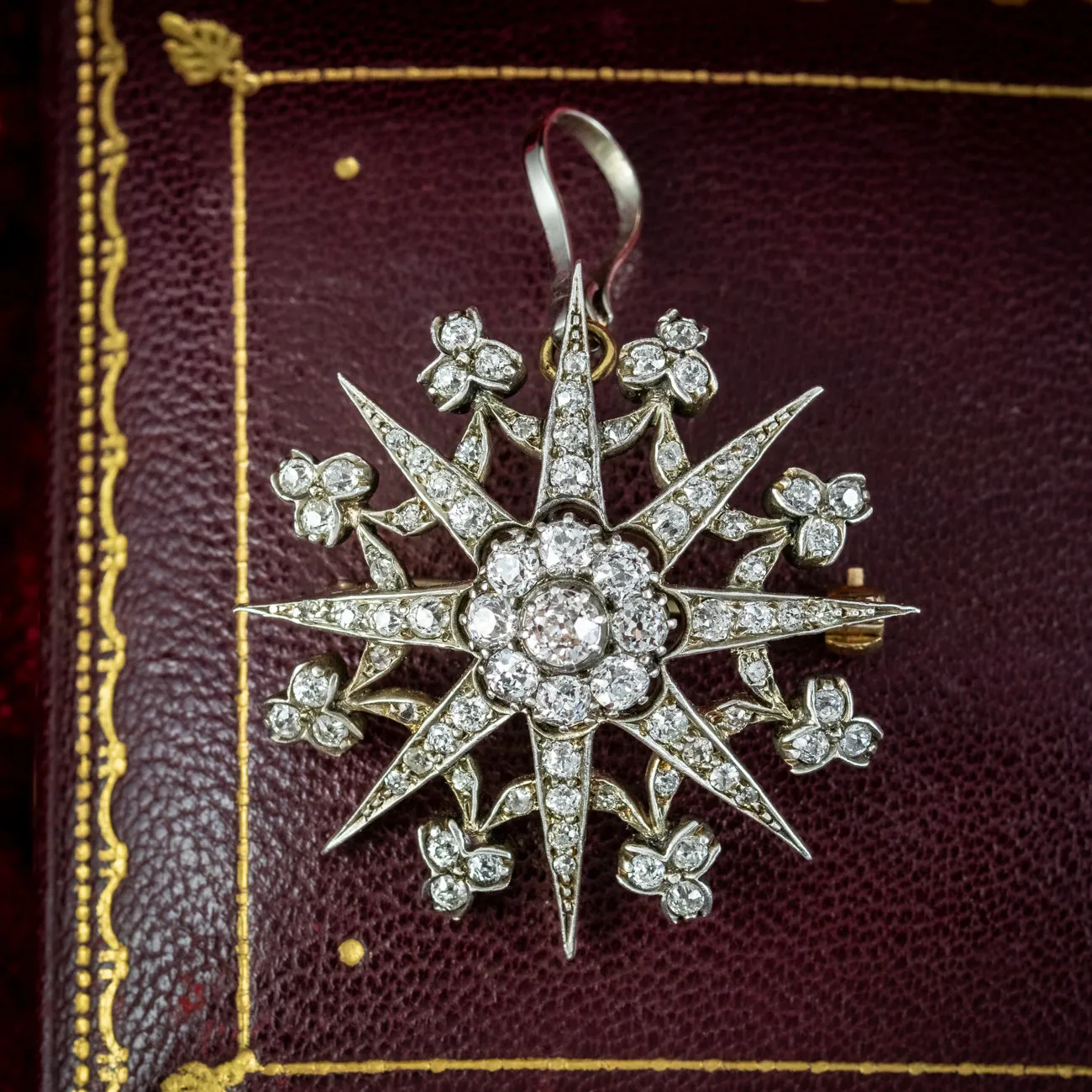 Antique Edwardian Garrard Diamond Star Pendant Brooch 3.85ct Total