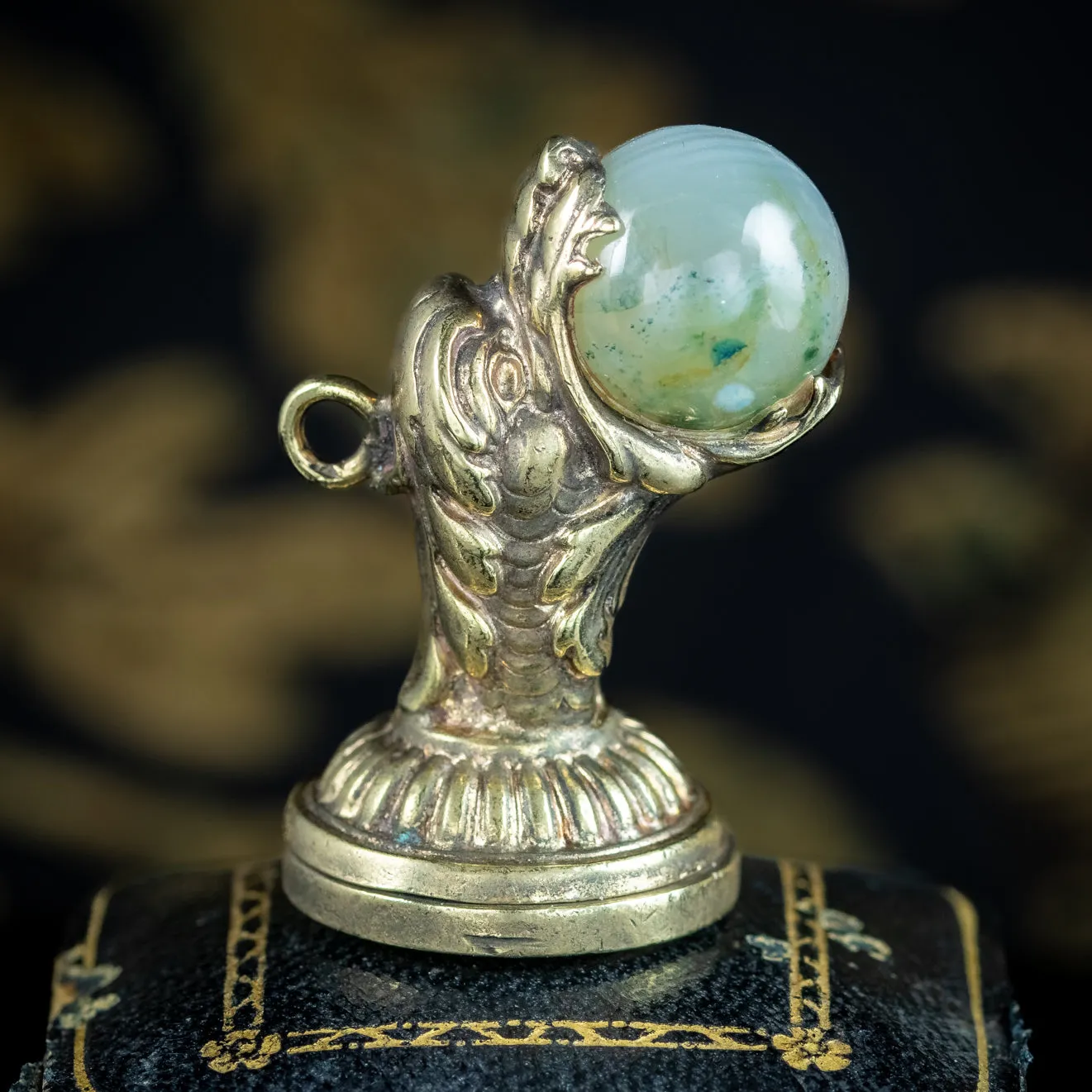 Antique Georgian Moss Agate Fob Pendant With Love Token Base