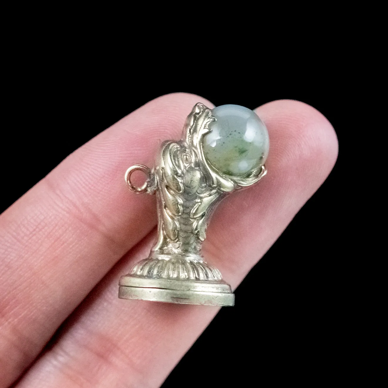 Antique Georgian Moss Agate Fob Pendant With Love Token Base