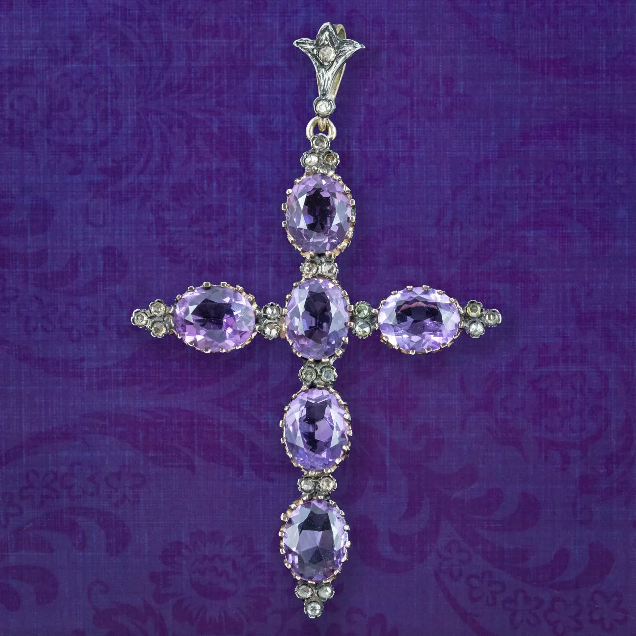 Antique Victorian Amethyst Diamond Cross Pendant 13.8ct Of Amethyst