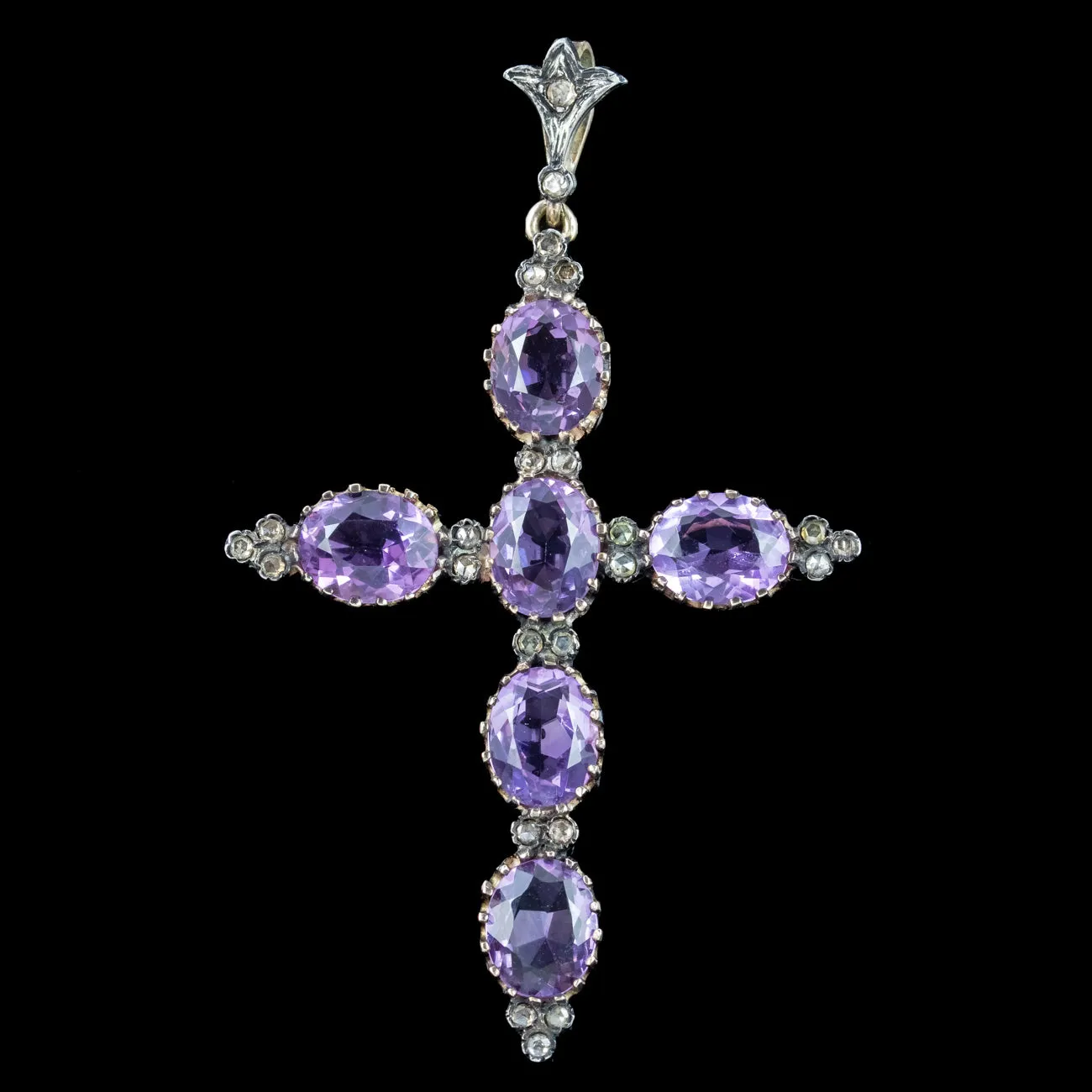 Antique Victorian Amethyst Diamond Cross Pendant 13.8ct Of Amethyst