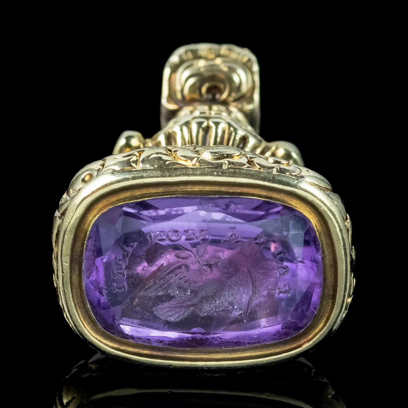 Antique Victorian Amethyst Intaglio Fob Pendant 18ct Gold