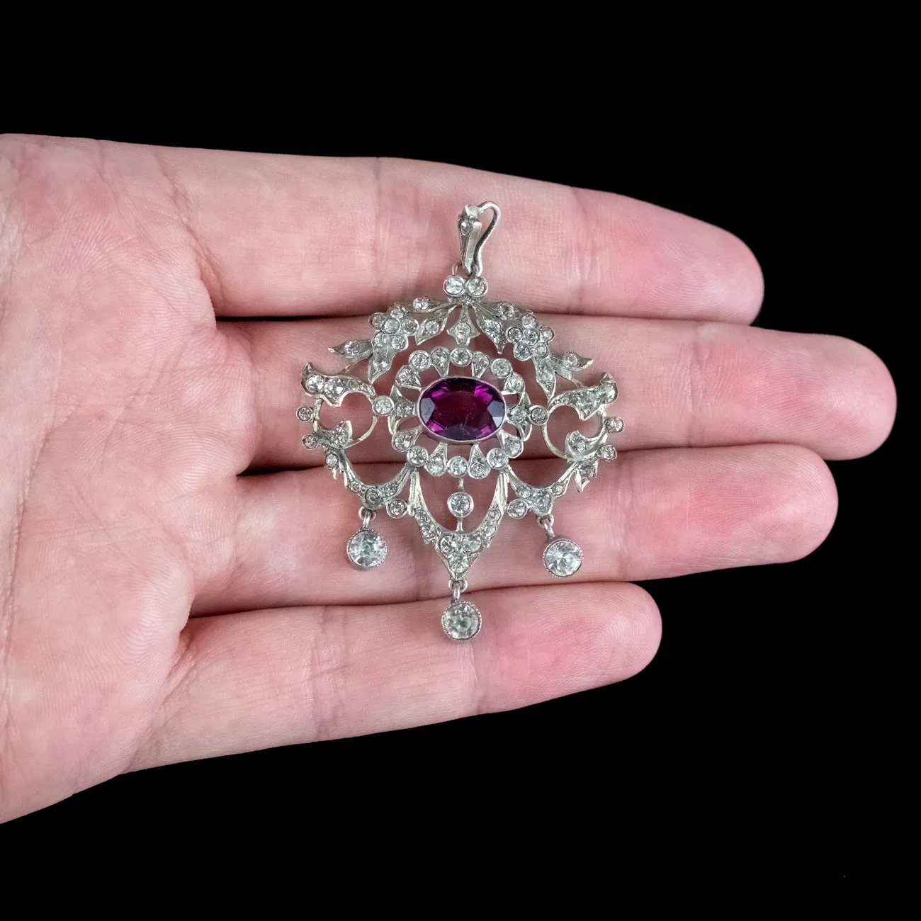 Antique Victorian Art Nouveau Purple Paste Pendant Silver