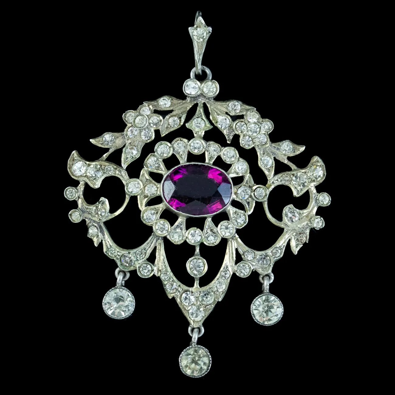 Antique Victorian Art Nouveau Purple Paste Pendant Silver