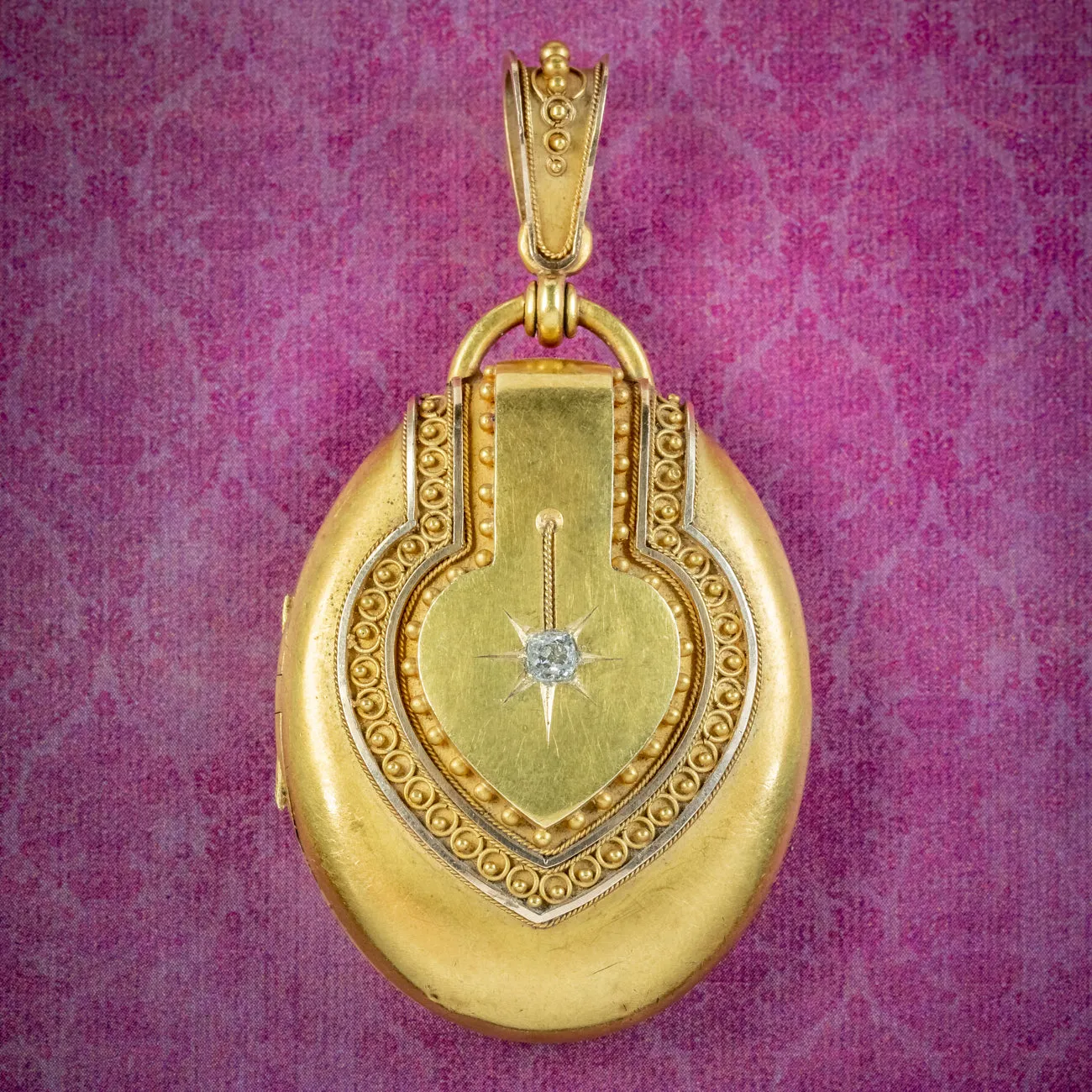 Antique Victorian Etruscan Diamond Locket 18ct Gold