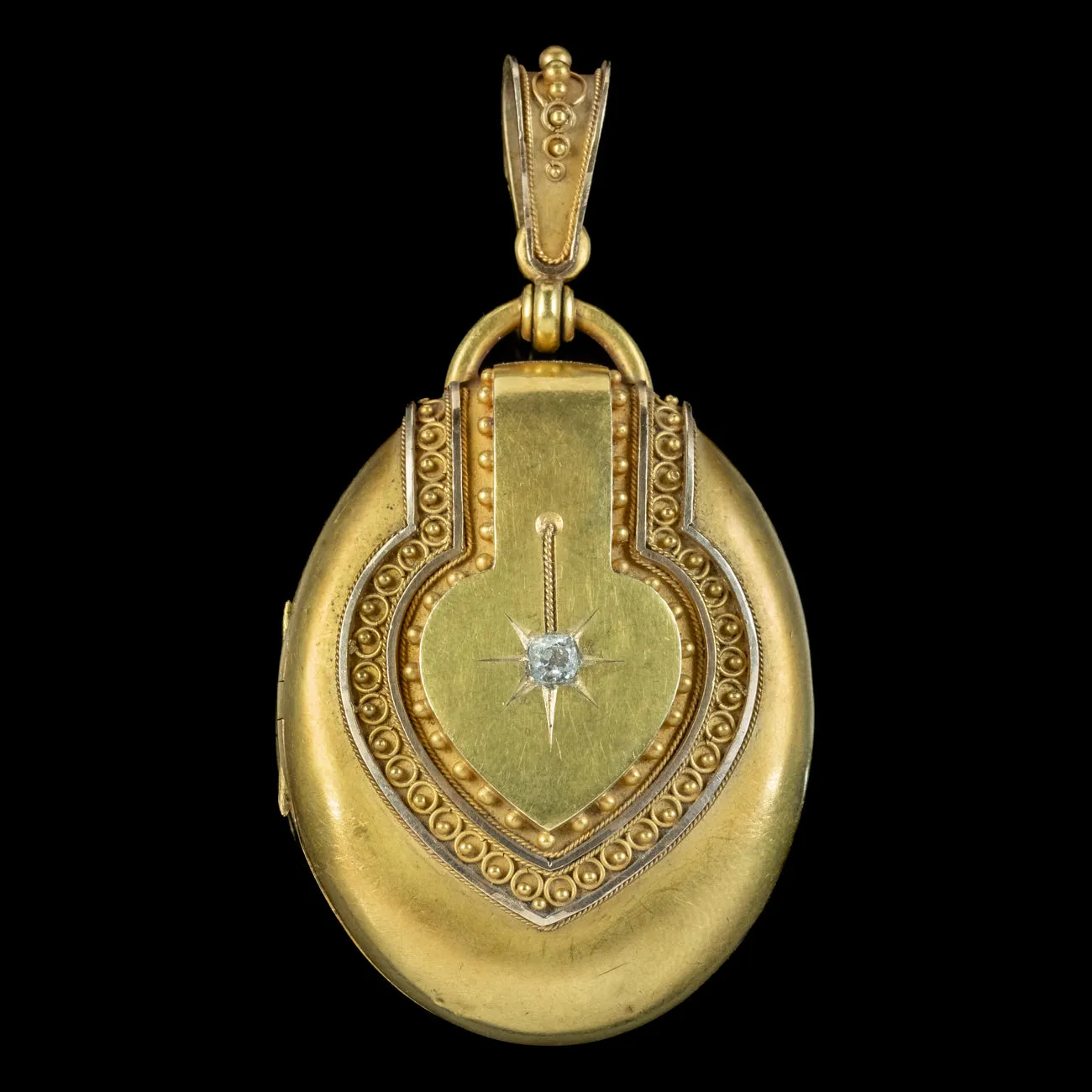 Antique Victorian Etruscan Diamond Locket 18ct Gold