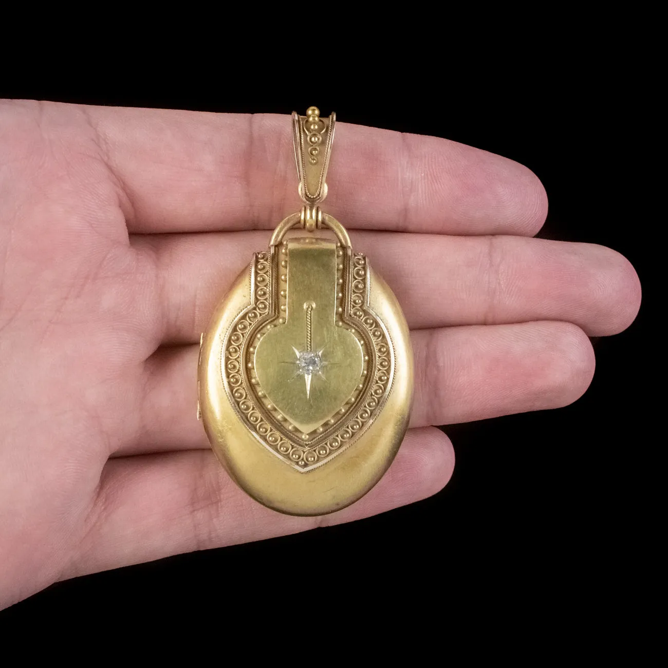 Antique Victorian Etruscan Diamond Locket 18ct Gold