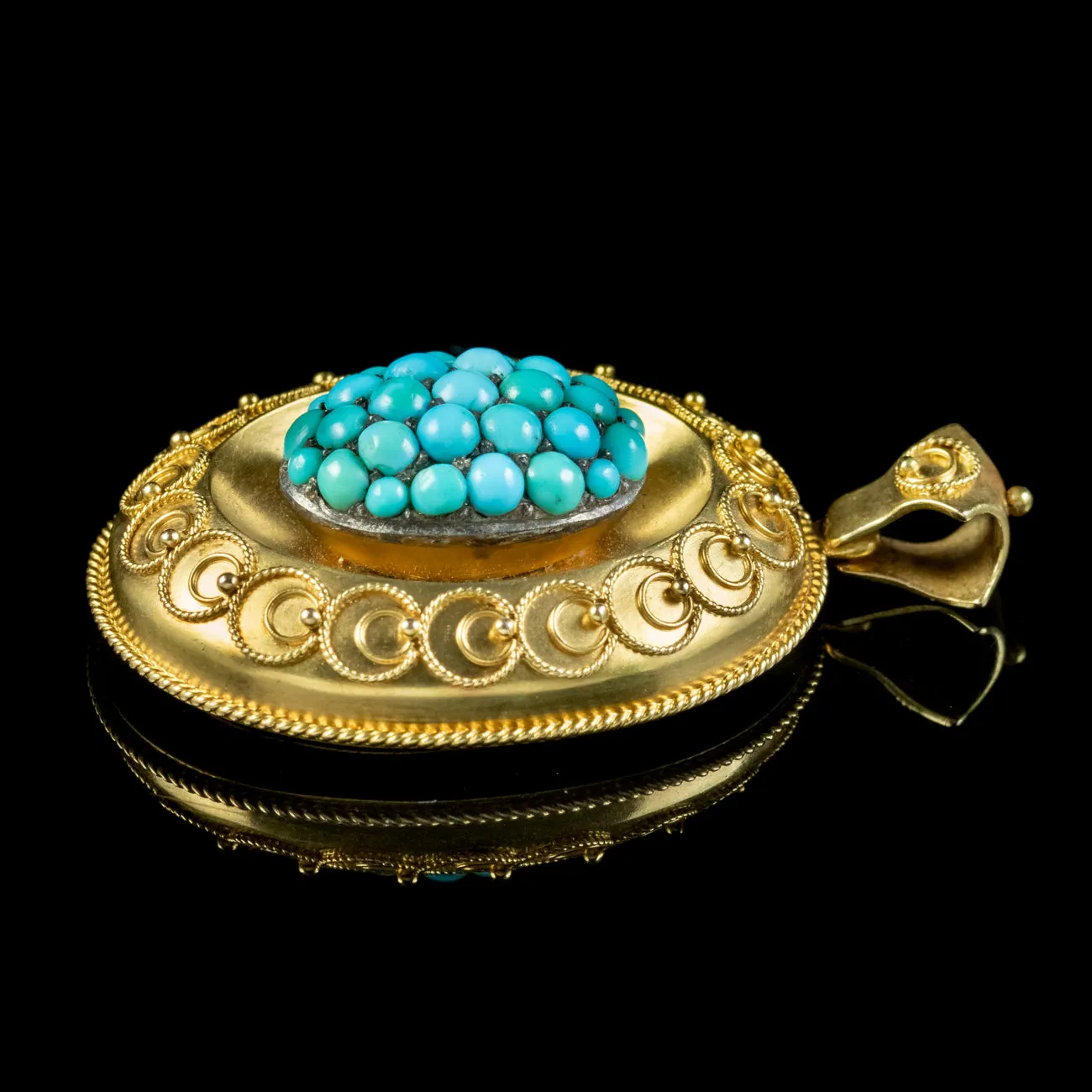 Antique Victorian Etruscan Turquoise Locket Pendant 18ct Gold Circa 1880