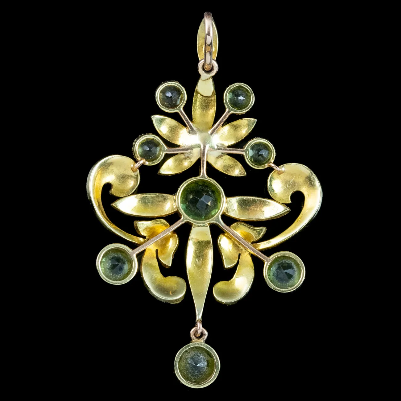 Antique Victorian Peridot Pearl Pendant 15ct Gold