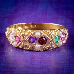 Antique Victorian Regard Gemstone Ring 18ct Gold Dated 1880