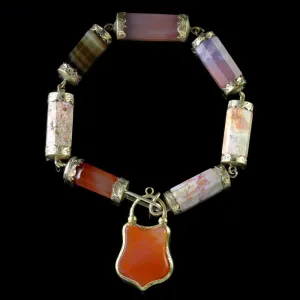 Antique Victorian Scottish Agate Bracelet 9ct Gold Padlock Locket