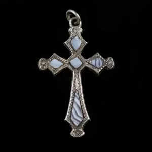 Antique Victorian Scottish Montrose Agate Cross Pendant Circa 1860