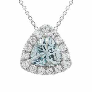 Aquamarine Necklace With 0.20ct Diamonds In 9K White Gold