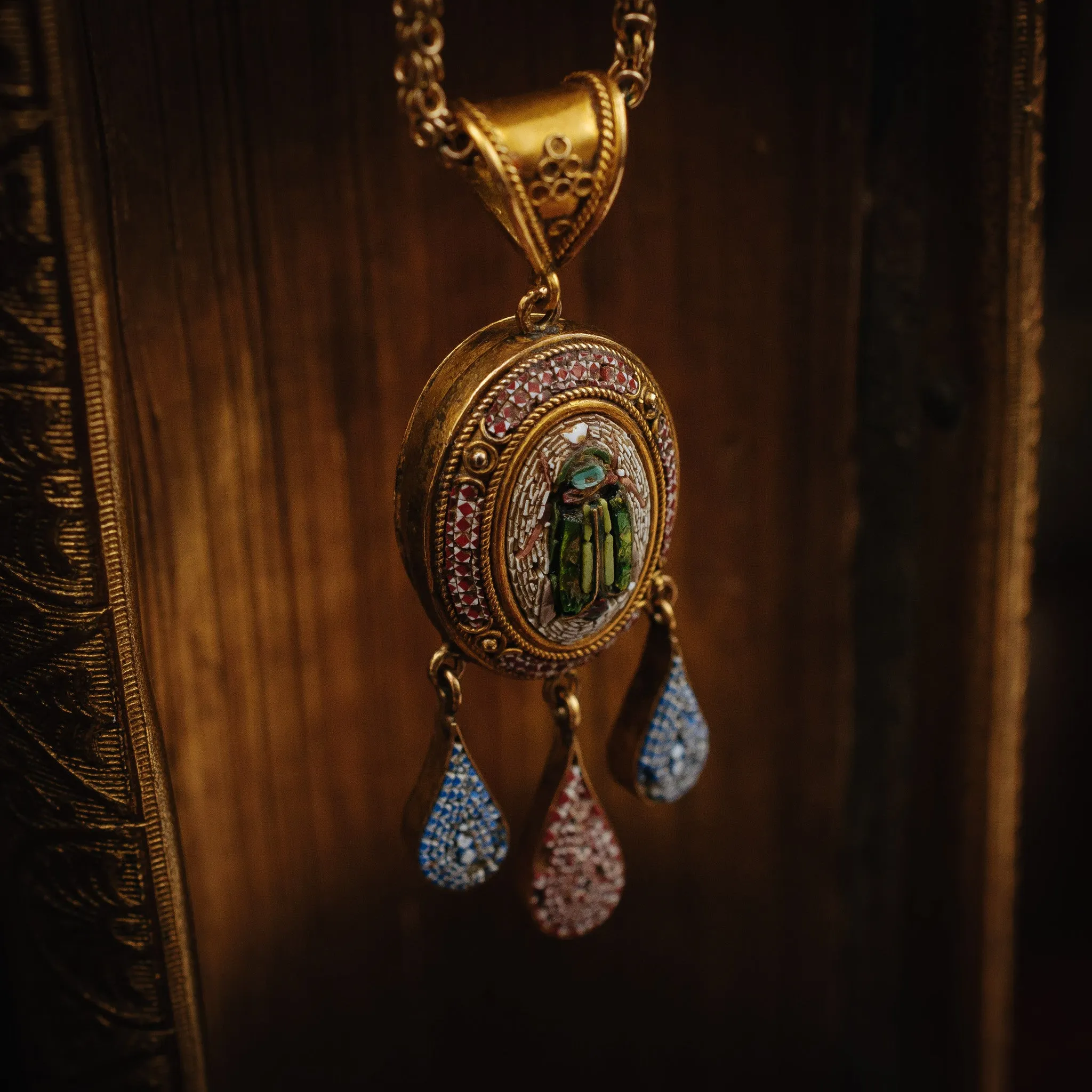 Astoundingly Rare Intricate Antique 15ct Gold Victorian Grand Tour Micro Mosaic Pendant