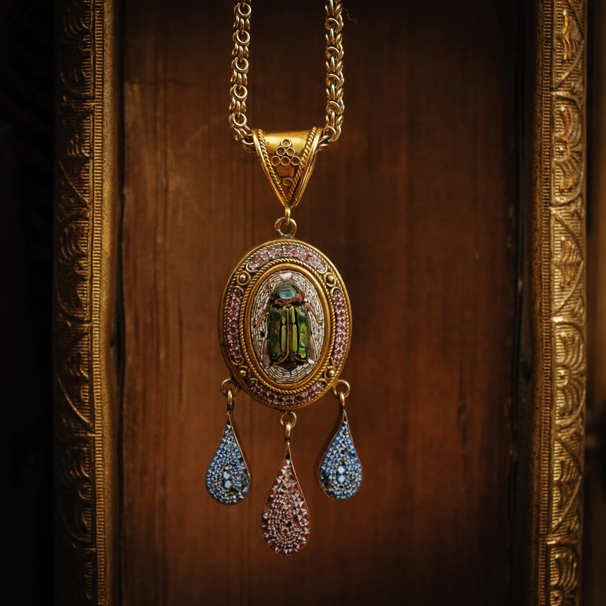 Astoundingly Rare Intricate Antique 15ct Gold Victorian Grand Tour Micro Mosaic Pendant