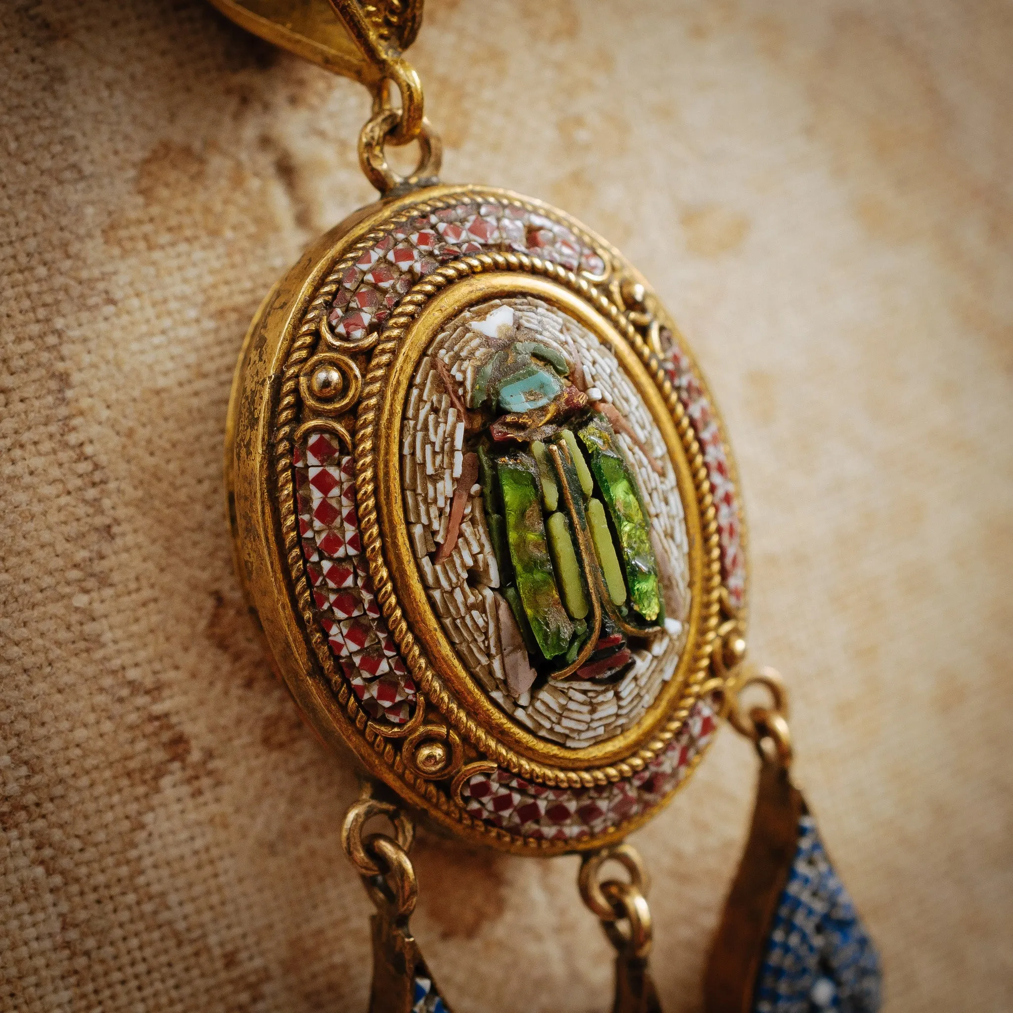 Astoundingly Rare Intricate Antique 15ct Gold Victorian Grand Tour Micro Mosaic Pendant