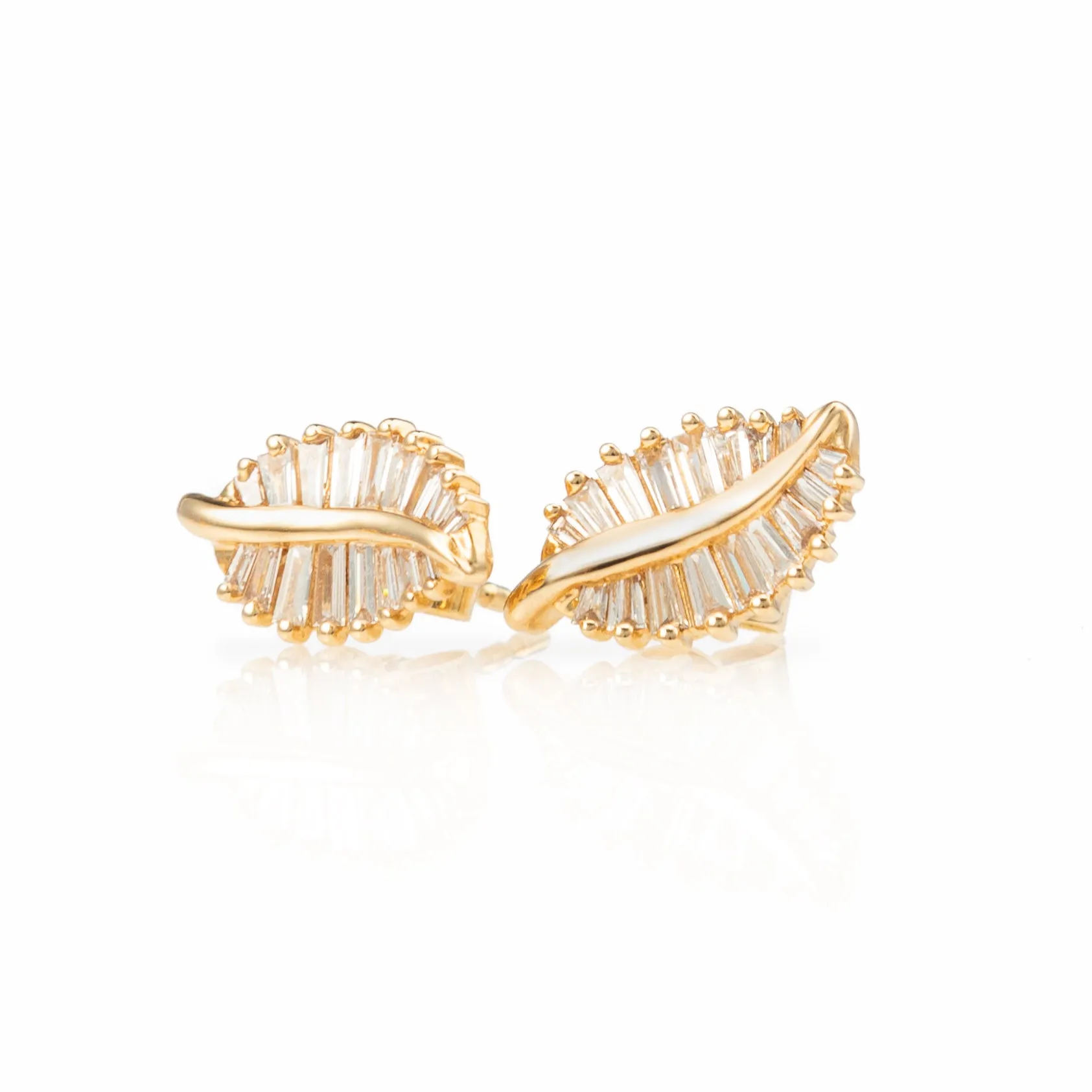 Baguette Leaf Stud Earrings