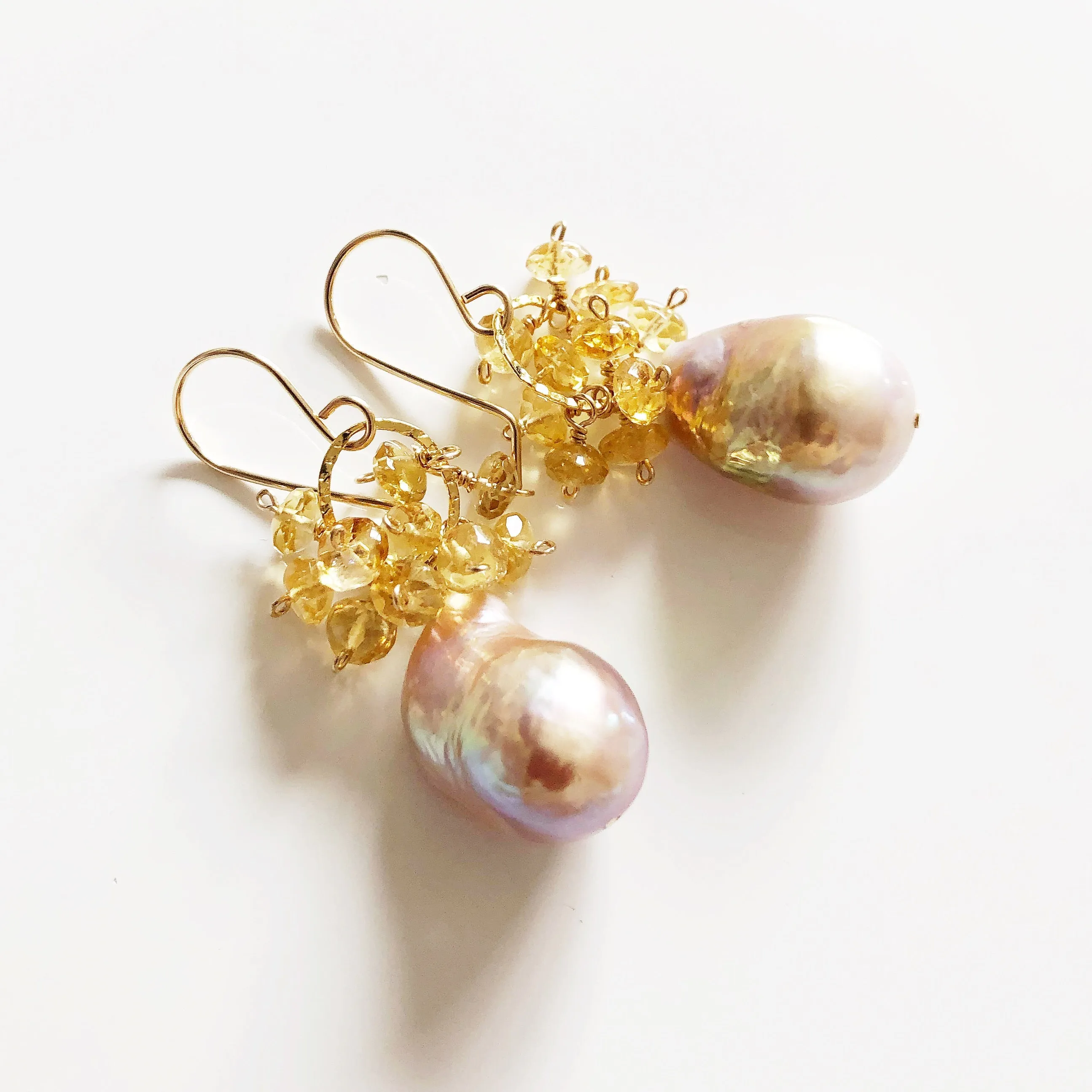 Baroque Edison pearl earrings - citrine (E518)