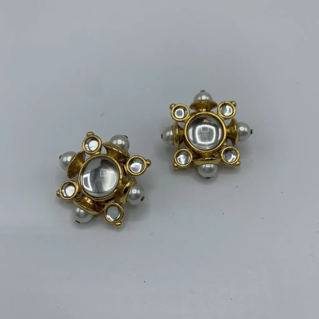 Barrera Domed Glass and Pearl Clip-on Earrings /hg