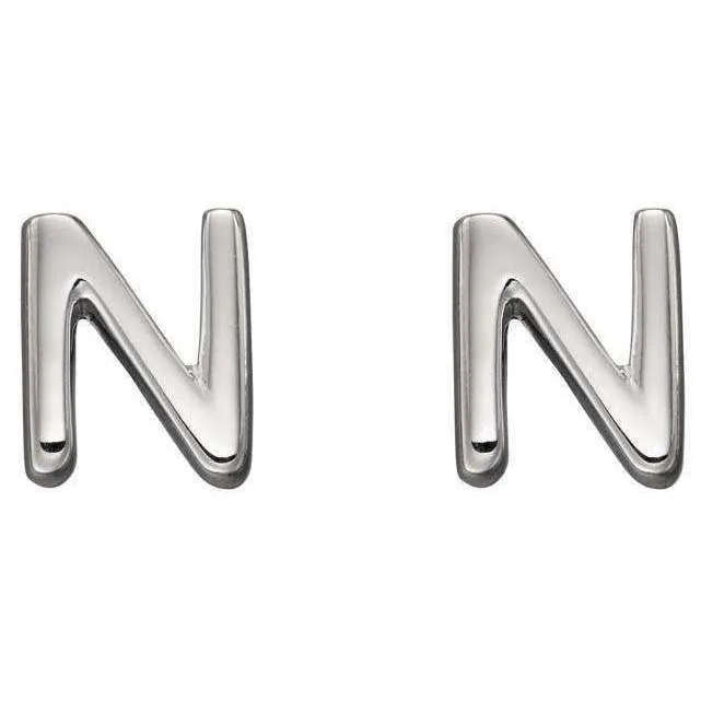 Beginnings N Initial Stud Earrings - Silver