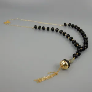 Black Onyx Lava Long Necklace in Gold Filled