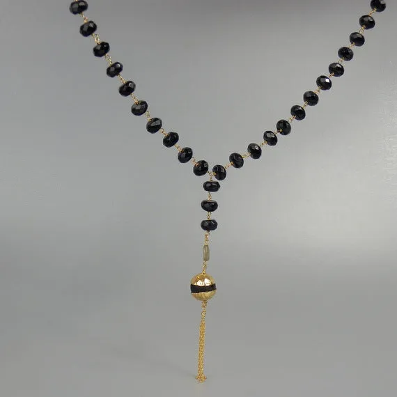 Black Onyx Lava Long Necklace in Gold Filled