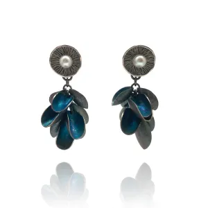 Blue Petal and Pearl Earrings