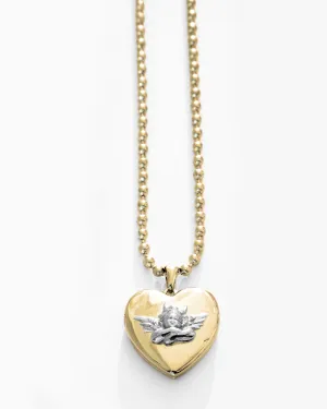 Boys Lie Gold Locket With Rhodium Angel