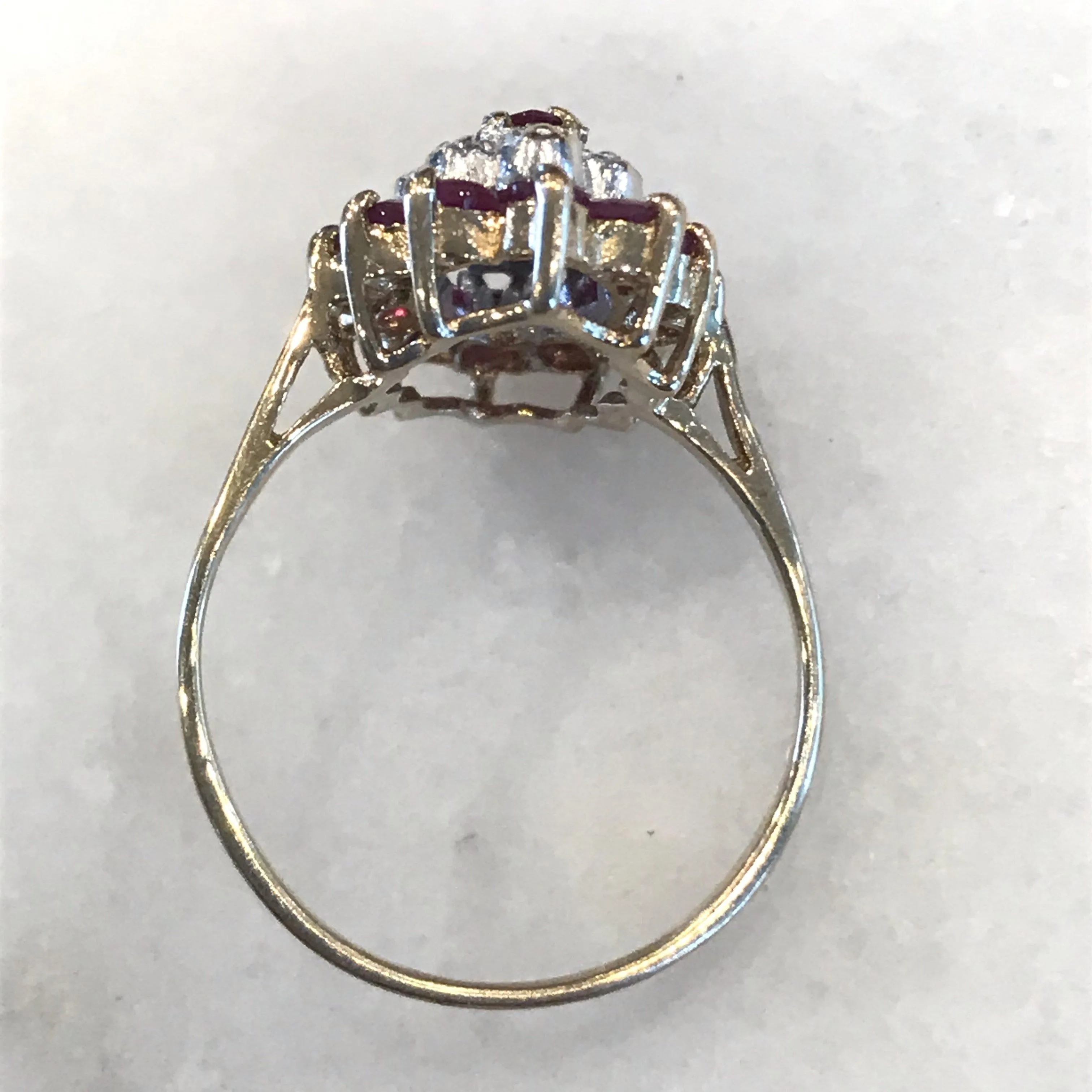 British Diamond and Ruby Ring with Center Marquee Ruby