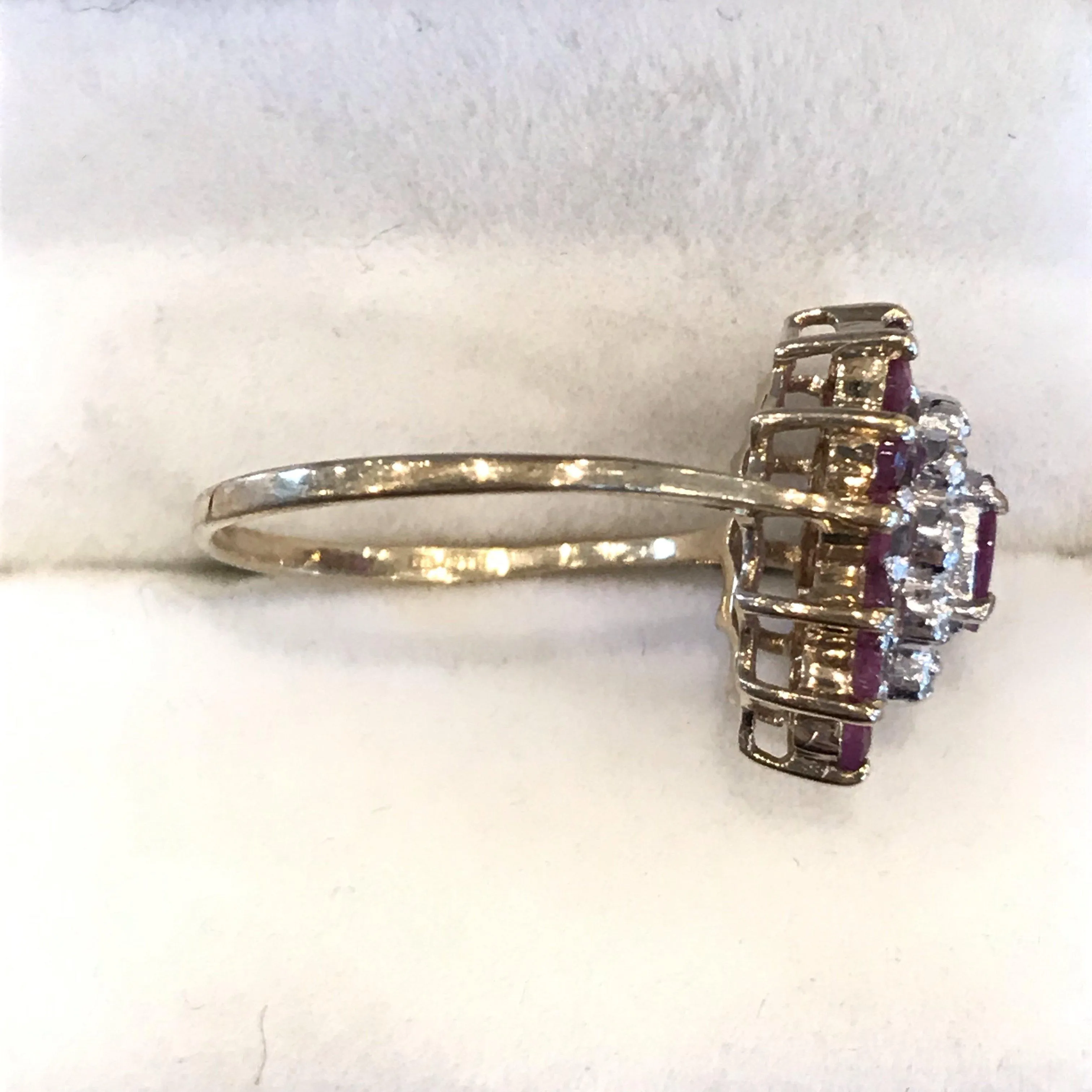 British Diamond and Ruby Ring with Center Marquee Ruby