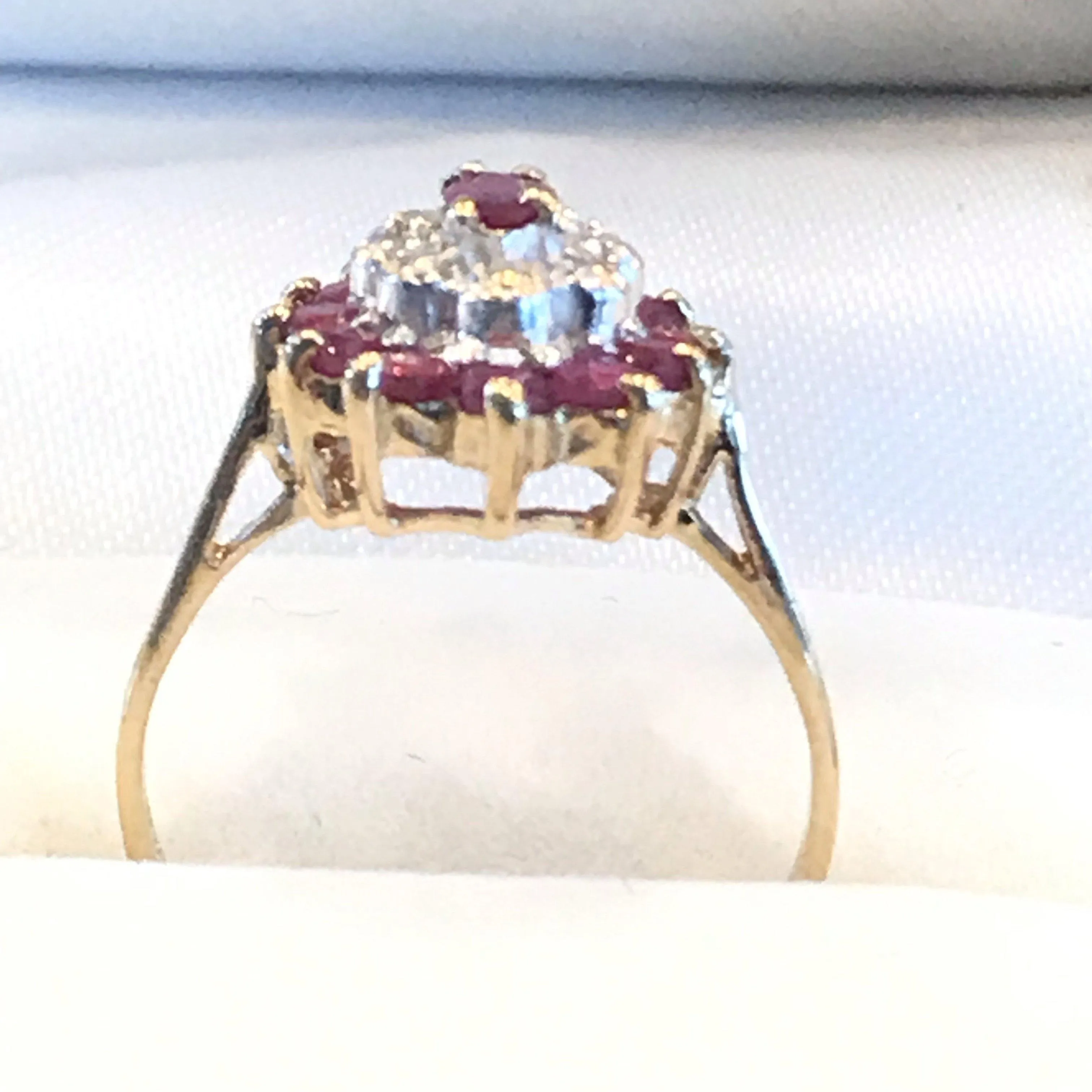 British Diamond and Ruby Ring with Center Marquee Ruby