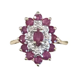 British Diamond and Ruby Ring with Center Marquee Ruby