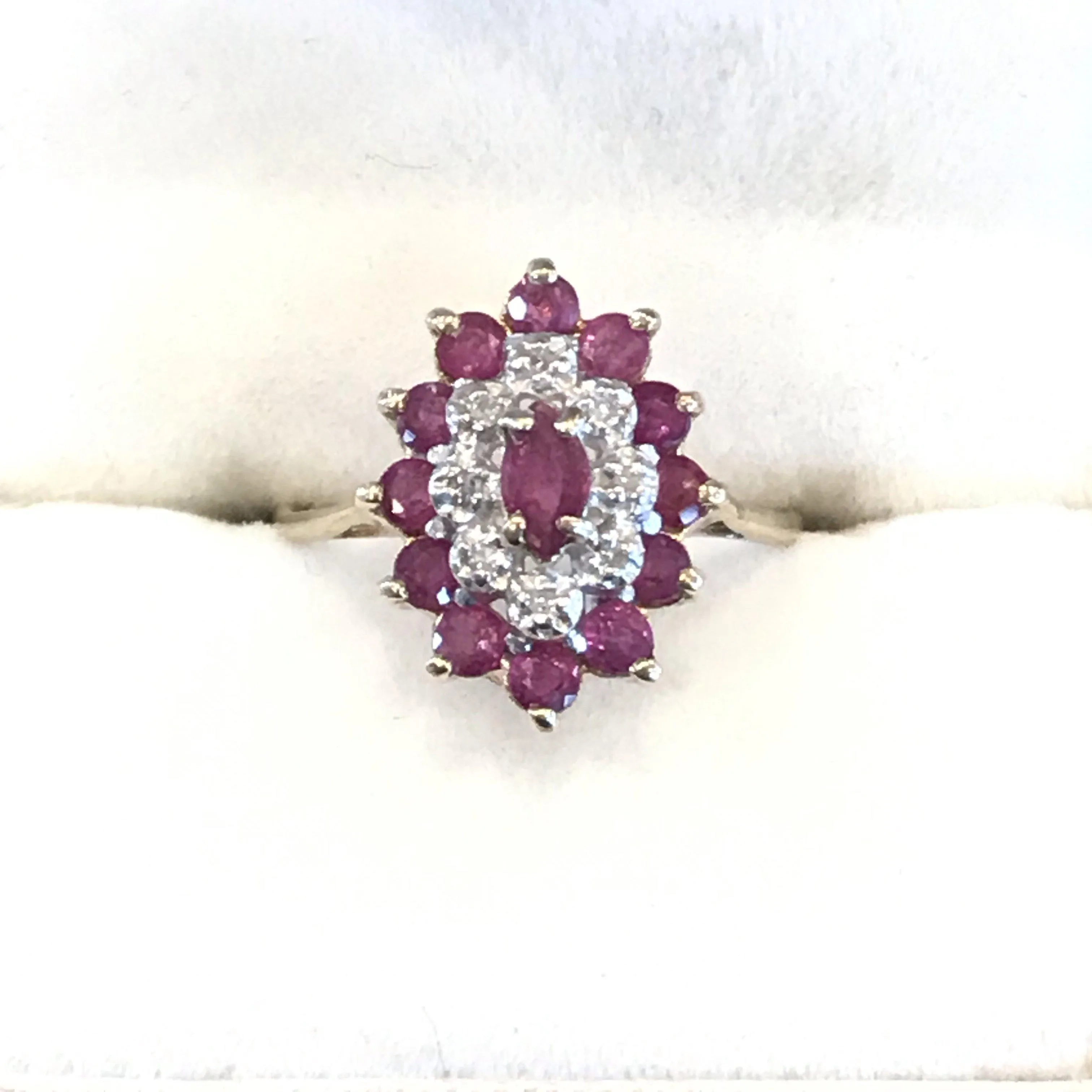 British Diamond and Ruby Ring with Center Marquee Ruby