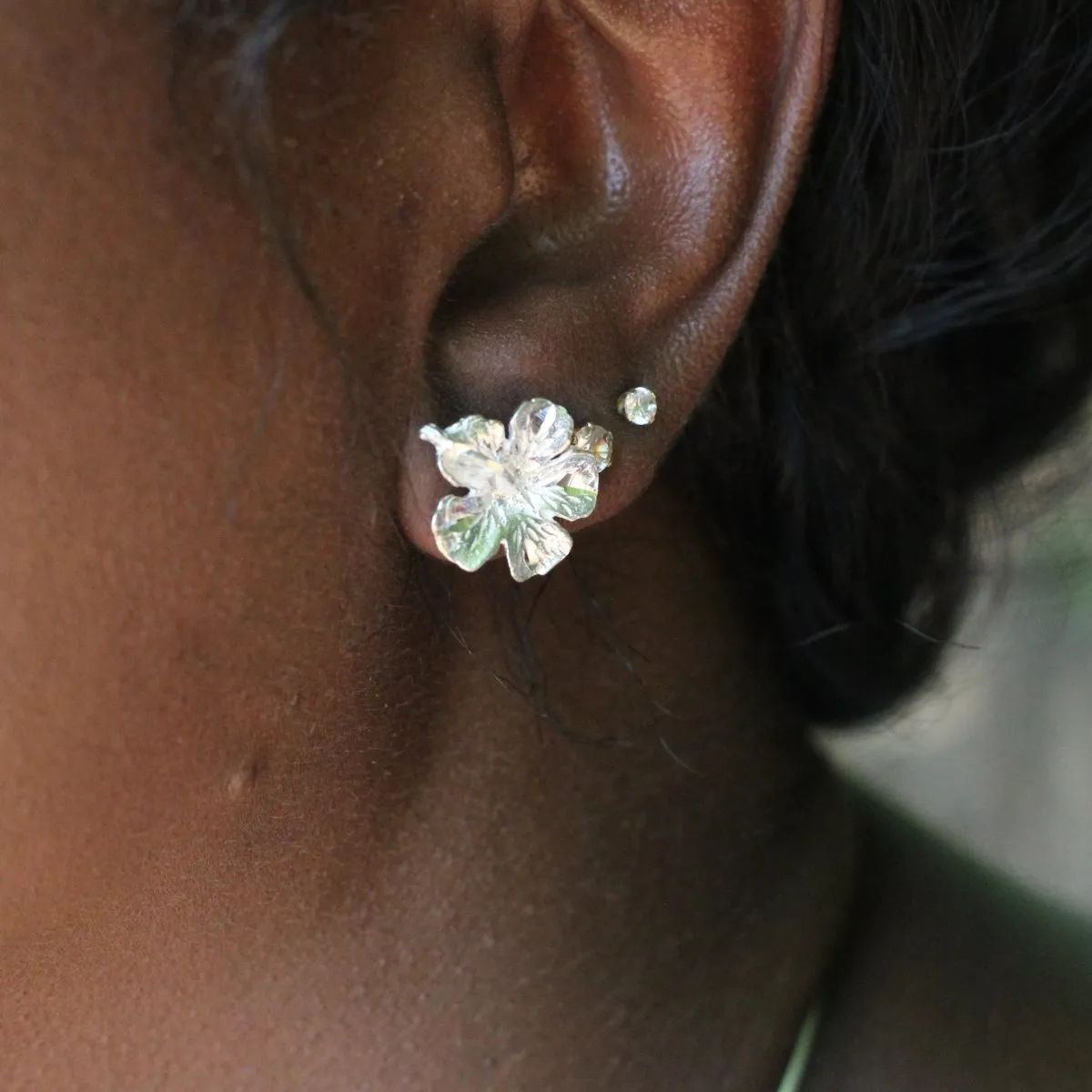 Caribbean Large Hibiscus Flower Stopper Stud Earring