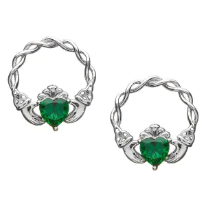 Claddagh Green Cubic Zirconia Stud Earrings