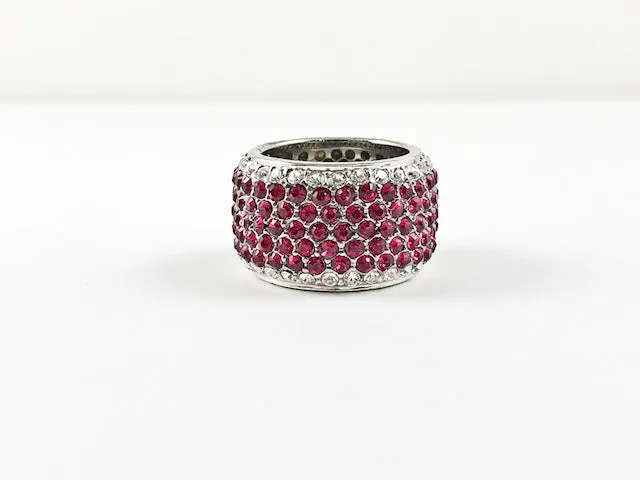 Classic Red CZ Center Thick Eternity Band Silver Ring