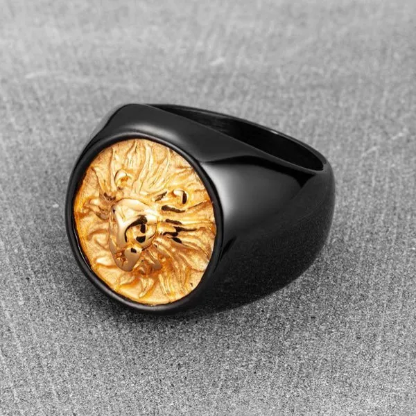 Classy Men Lion Signet Ring Black/Gold