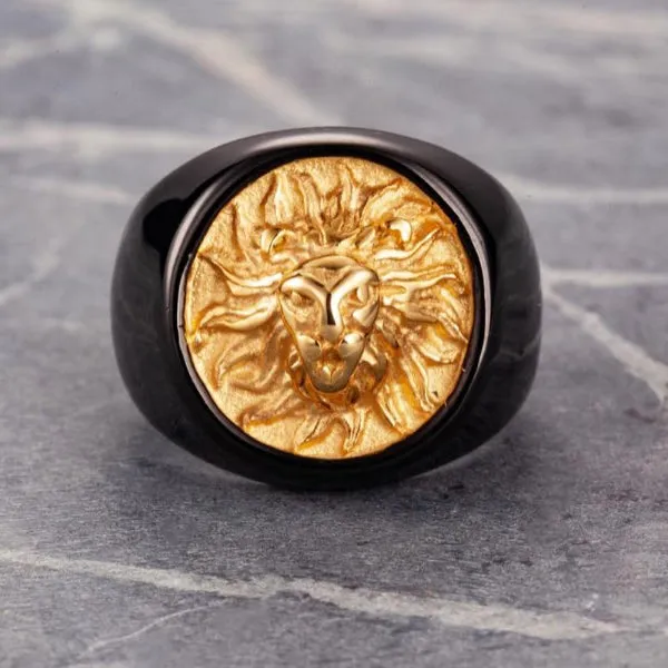 Classy Men Lion Signet Ring Black/Gold