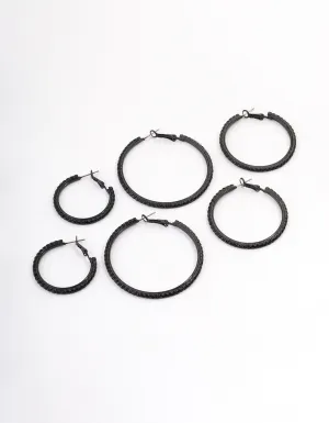 Coated Black Mixed Diamante Hoop Earrings