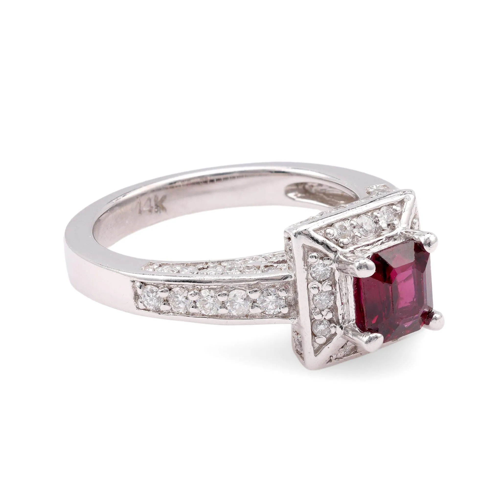 Contemporary Ruby Diamond 14K White Gold Pave Ring