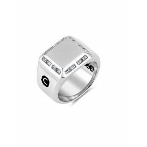 CRISLU Mens Large Signet Ring with Baguette CZ In Pure Platinum