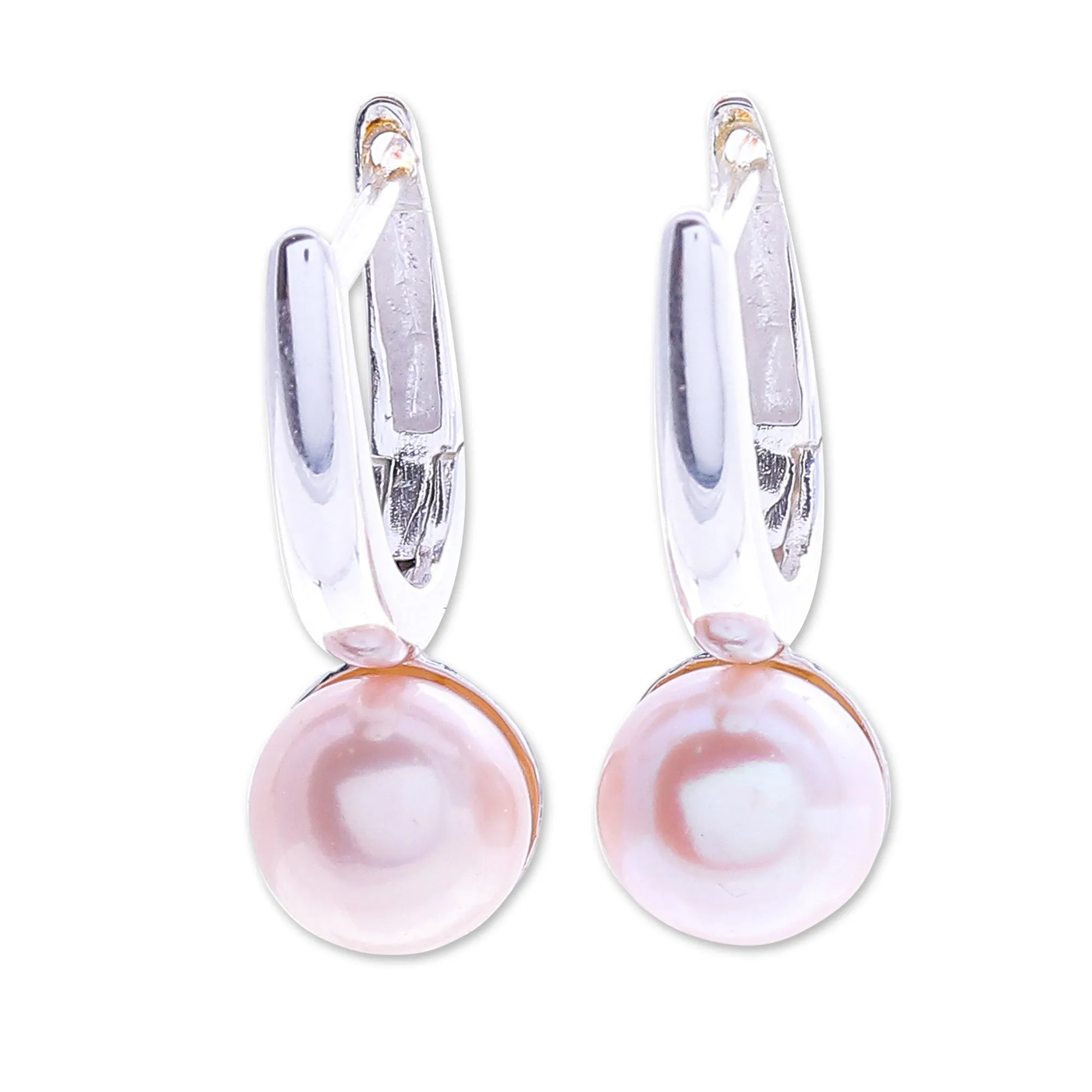 Cultured Pearl and Sterling Silver Drop Earrings - Mood Lift in Peach | NOVICA