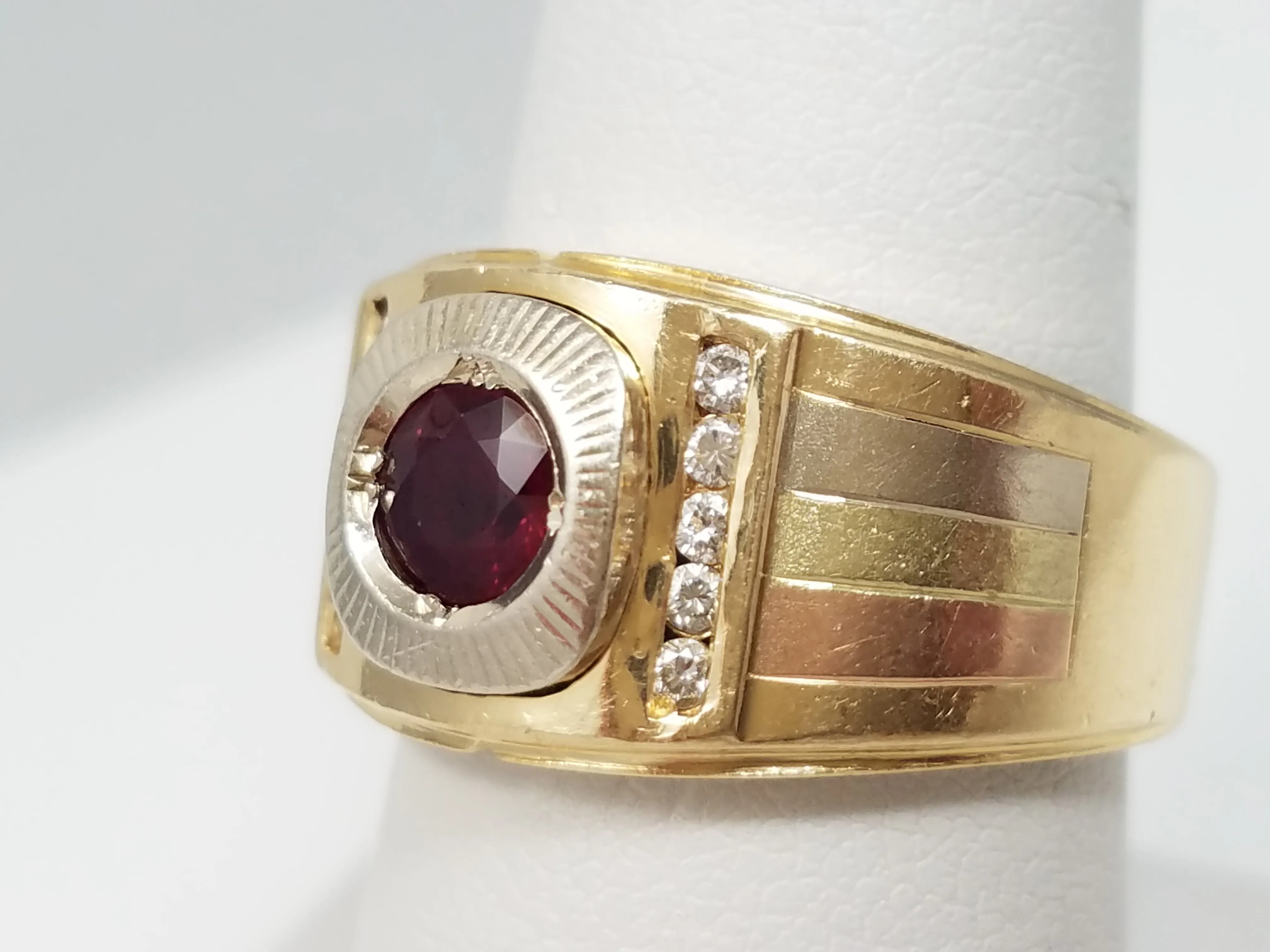 Custom 14k Tri Color Gold Natural Ruby Diamond Ring Band