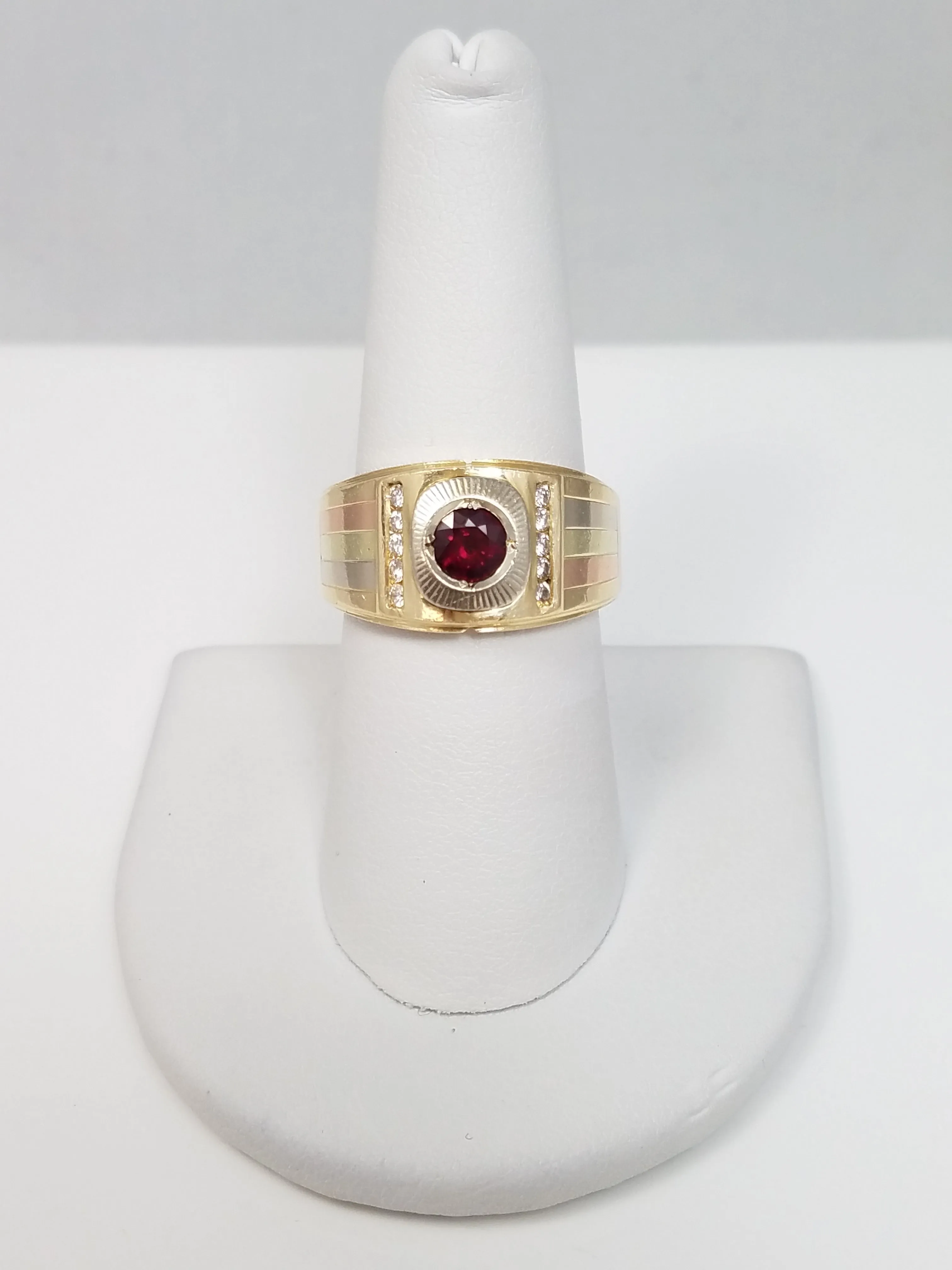 Custom 14k Tri Color Gold Natural Ruby Diamond Ring Band