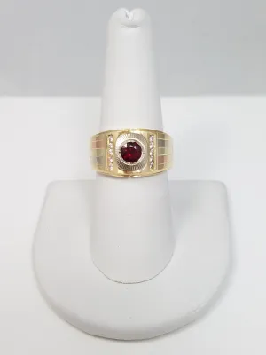 Custom 14k Tri Color Gold Natural Ruby Diamond Ring Band