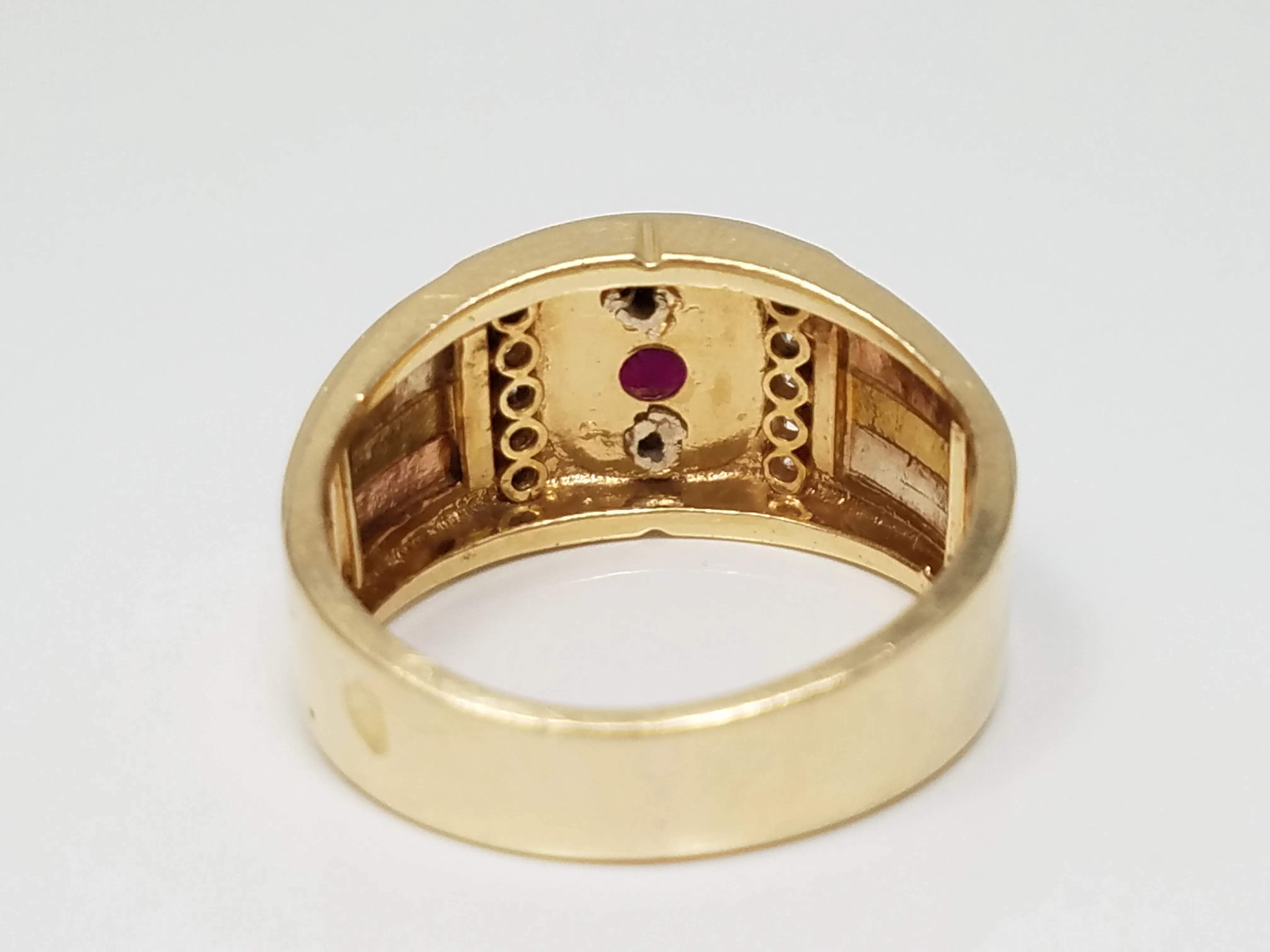 Custom 14k Tri Color Gold Natural Ruby Diamond Ring Band